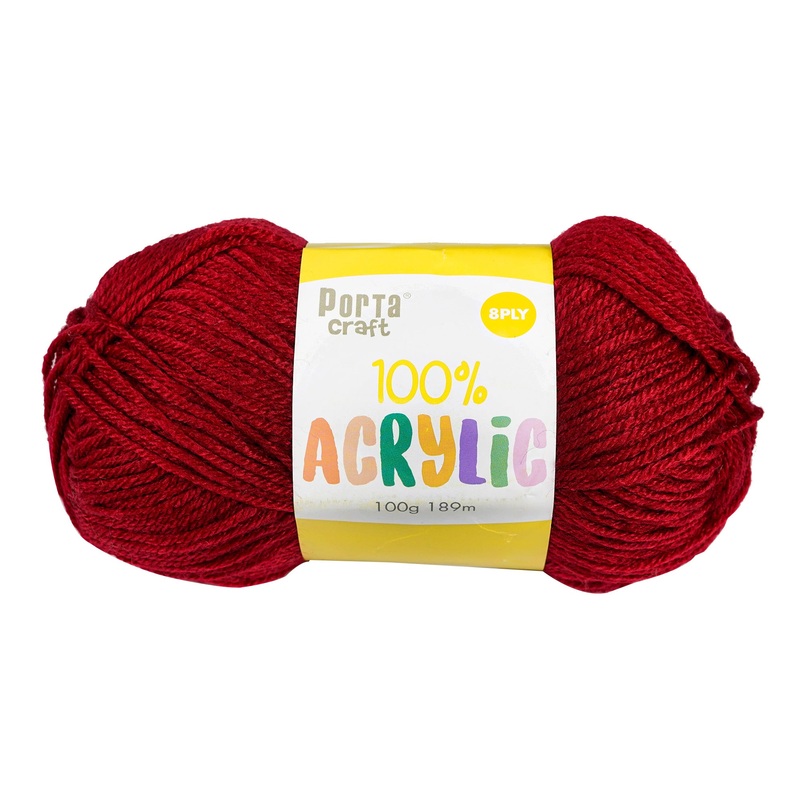 Porta Craft Acrylic Yarn 100% 100Gm 189M 8Ply Ruby