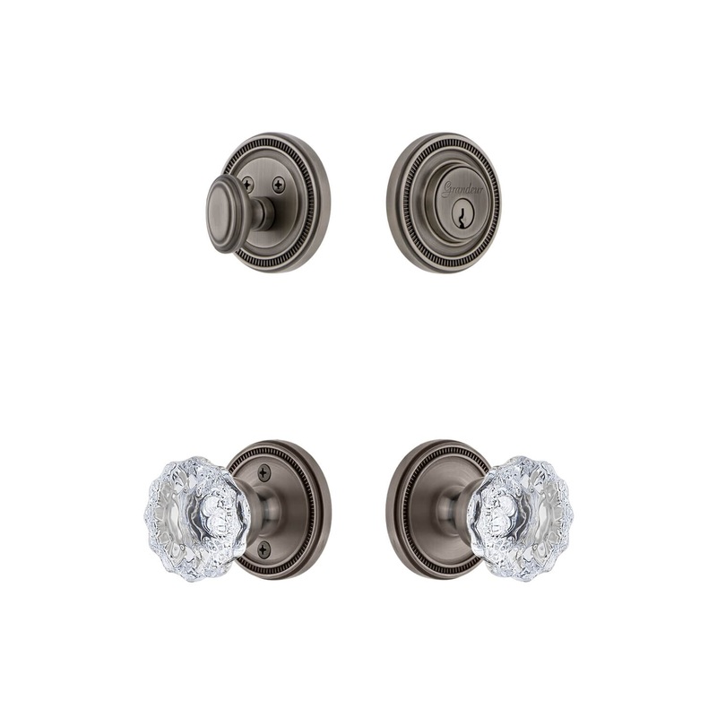 Soleil Rosette Entry Set with Fontainebleau Crystal Knob in Antique Pewter