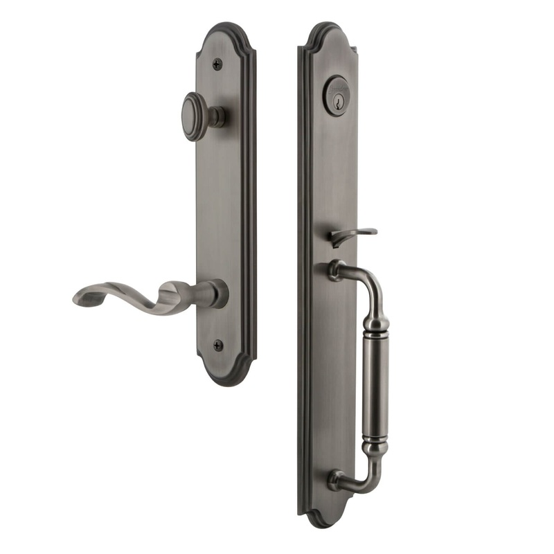 Arc One-Piece Handleset with C Grip and Portofino Lever in Antique Pewter