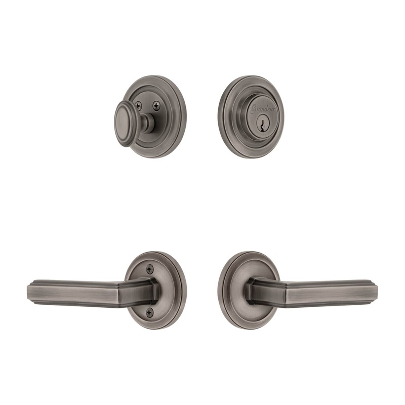 Circulaire Rosette Entry Set with Carre Lever in Antique Pewter
