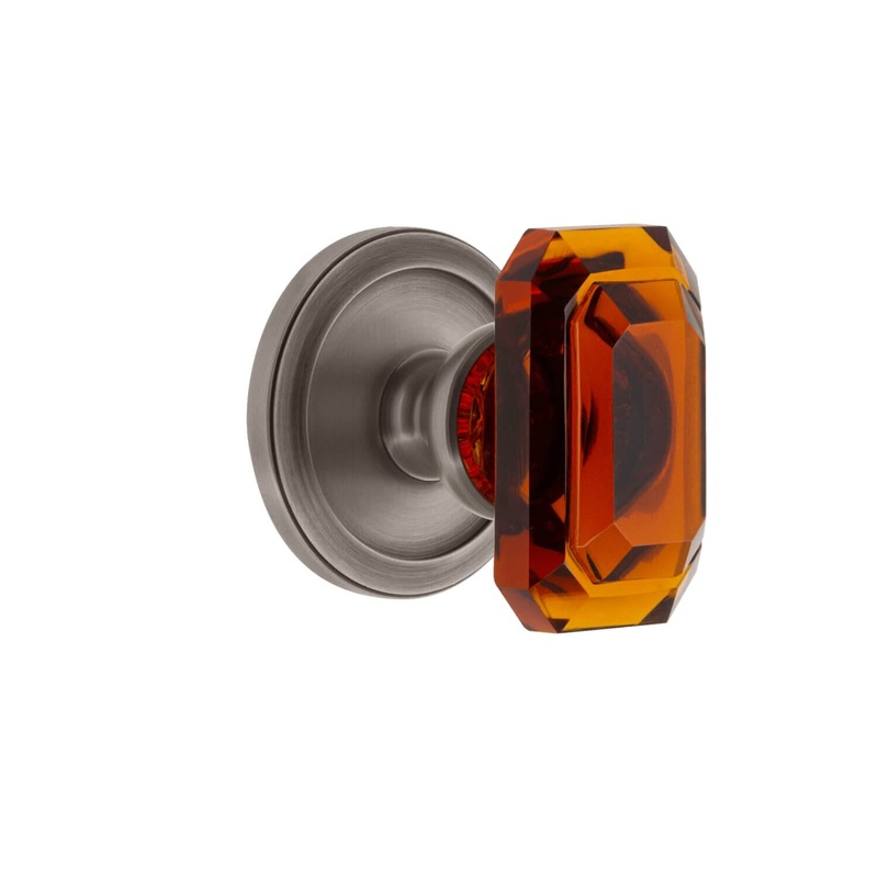 Circulaire Rosette with Baguette Amber Crystal Knob in Antique Pewter