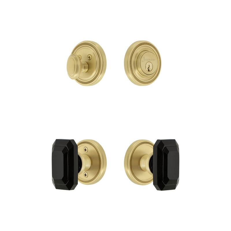 Soleil Rosette Entry Set with Baguette Black Crystal Knob in Satin Brass
