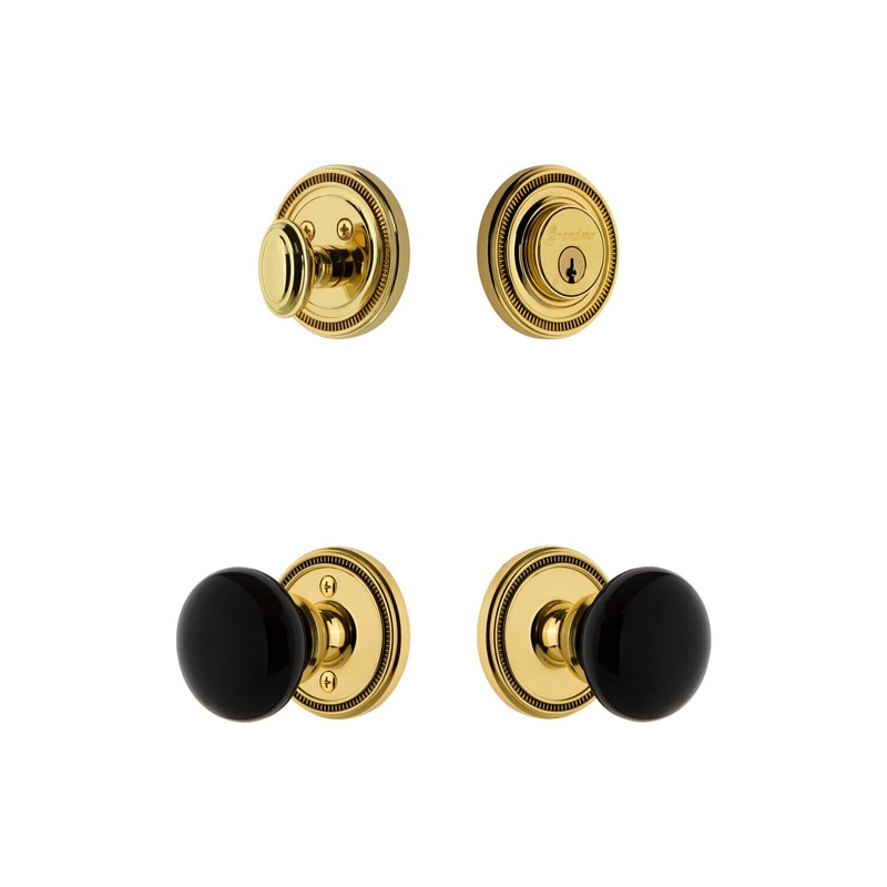 Soleil Rosette Entry Set with Coventry Knob in Lifetime Brass