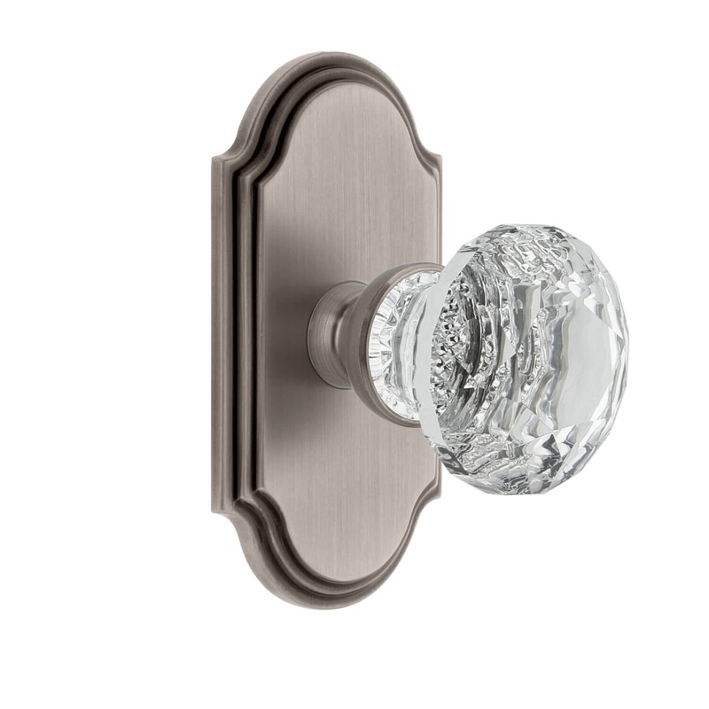 Arc Short Plate with Brilliant Crystal Knob in Antique Pewter
