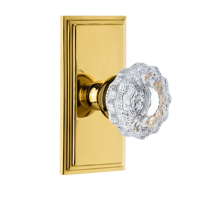 Carr Short Plate with Versailles Crystal Knob in Polished Bras