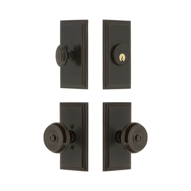 Carre Short Plate Entry Set with Bouton Knob in Timeless Bronze