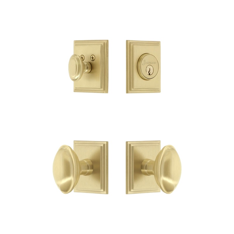 Carre Square Rosette Entry Set with Eden Prairie Knob in Satin Brass