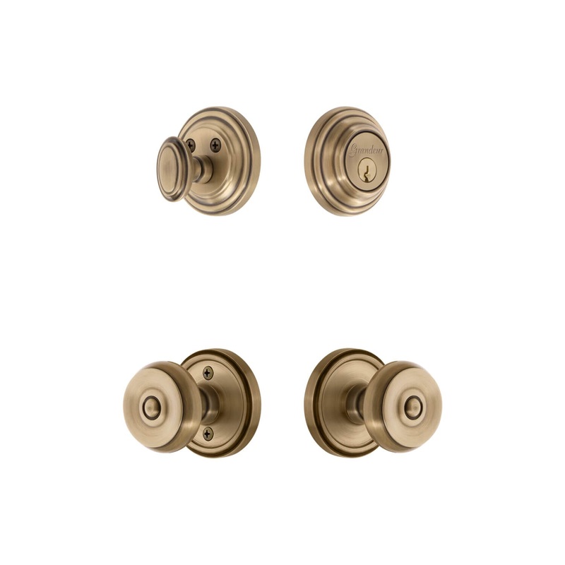 Georgetown Rosette Entry Set with Bouton Knob in Vintage Brass