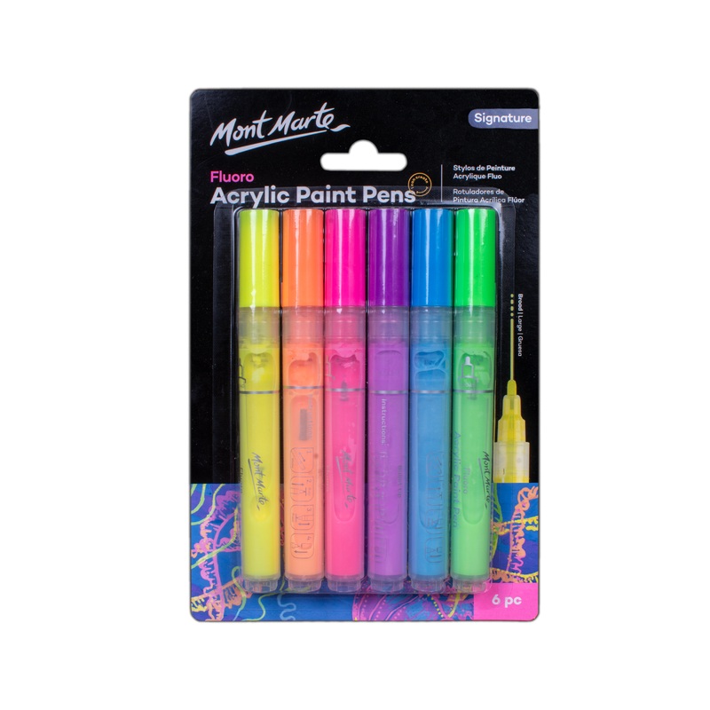 Mont Marte Fluoro Acrylic Paint Pens Signature 6pc Blister