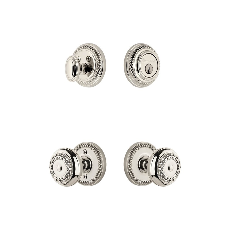 Newport Rosette Entry Set with Parthenon Knob in Polished Nickel