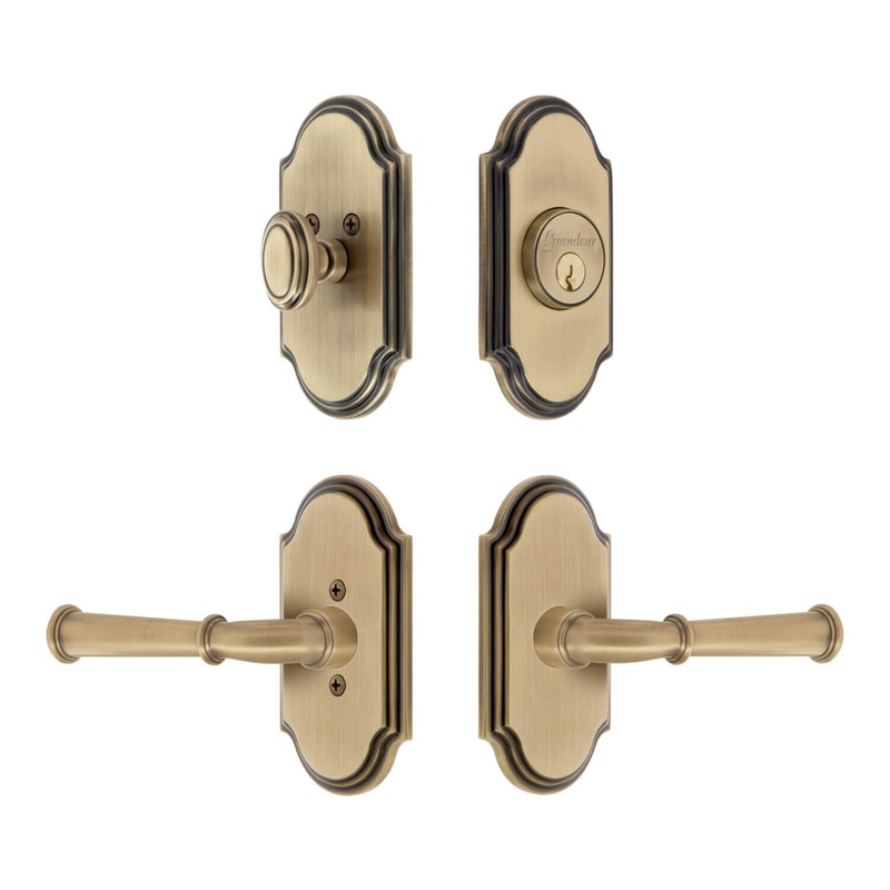 Arc Short Plate Entry Set with Georgetown Lever in Vintage Brass