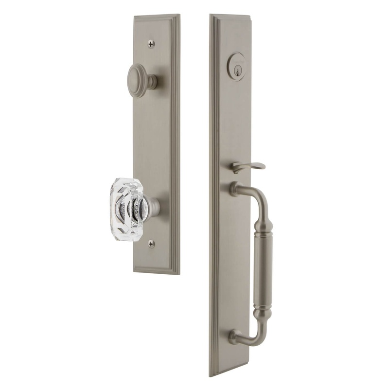 Carr One-Piece Handleset with C Grip and Baguette Clear Crystal Knob in Satin Nickel
