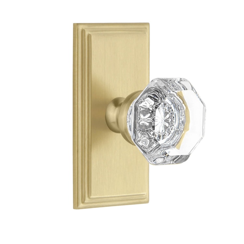 Carr Short Plate with Chambord Crystal Knob in Satin Brass