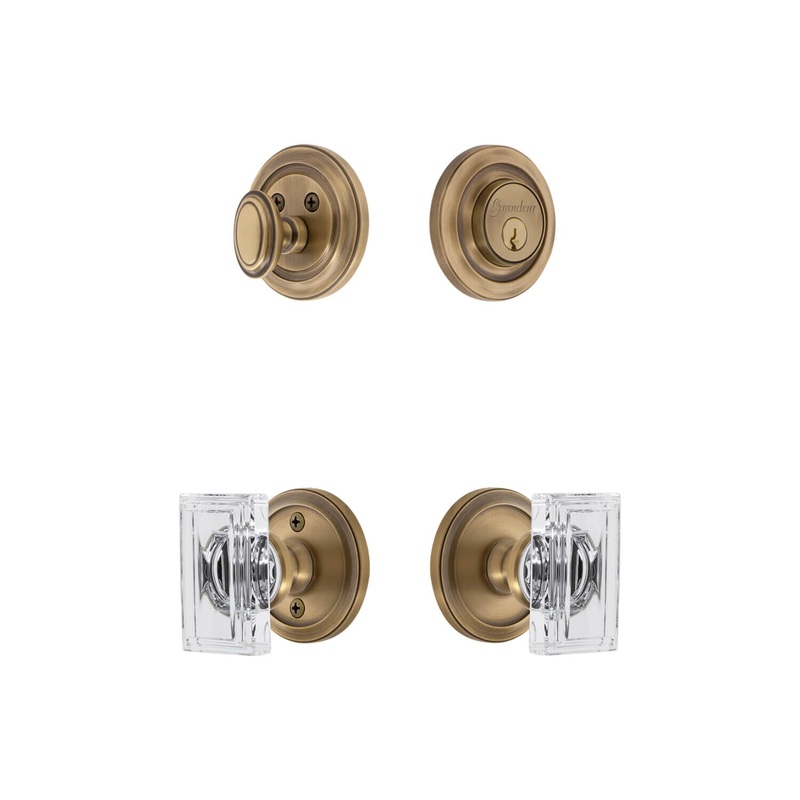 Circulaire Rosette Entry Set with Carre Crystal Knob in Vintage Brass