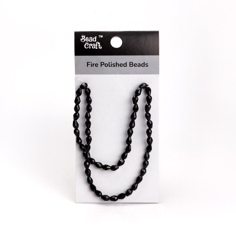 Fire Polished Beads Opaque Ebony 6/8mm 1 String