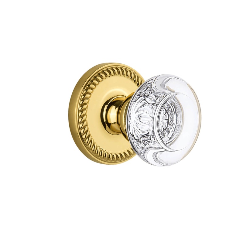 Newport Rosette with Bordeaux Crystal Knob in Polished Brass