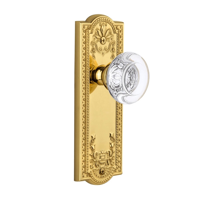 Parthenon Long Plate with Bordeaux Crystal Knob in Polished Brass