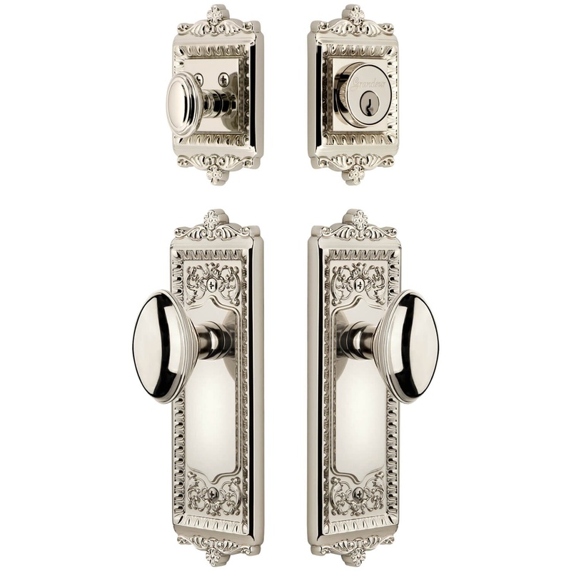 Windsor Long Plate Entry Set with Eden Prairie Knob in Polished Nickel