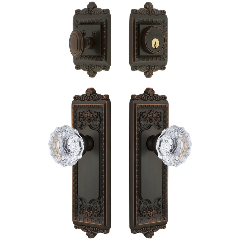 Windsor Long Plate Entry Set with Fontainebleau Crystal Knob in Timeless Bronze