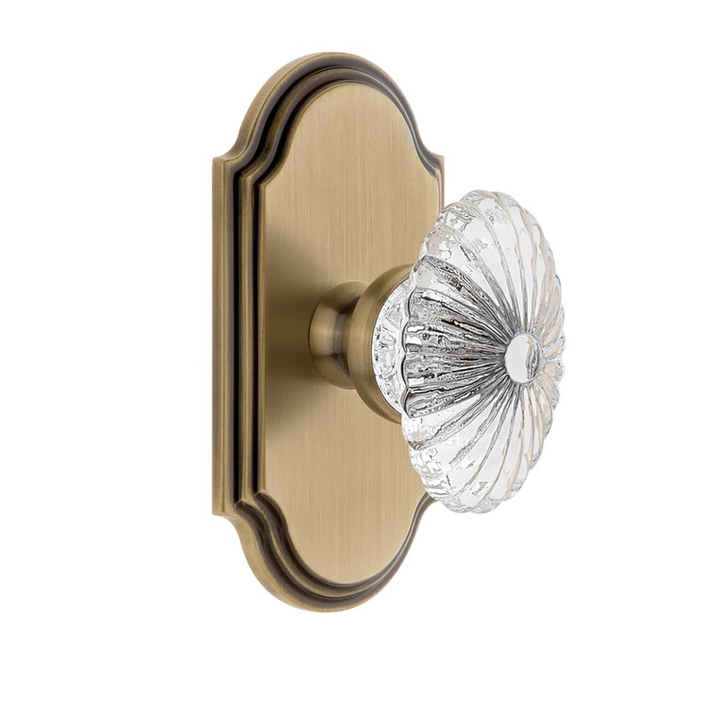 Arc Short Plate with Burgundy Crystal Knob in Vintage Brass