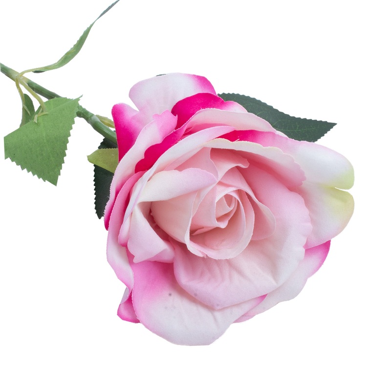Artificial Flower Rose Pink and White 20inch 1Stem