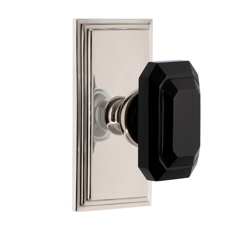 Carr Short Plate with Baguette Black Crystal Knob in Polished Nickel