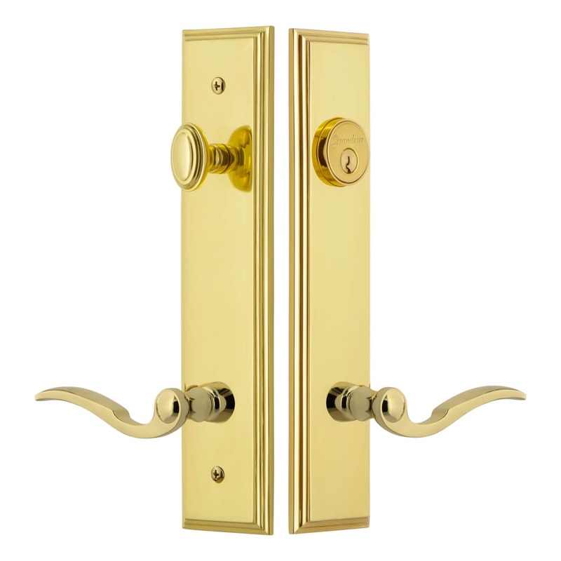 Carr Tall Plate Entry Set with Bellagio Lever in Lifetime Brass