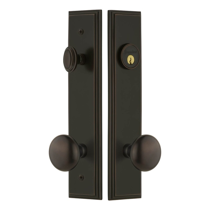 Carr Tall Plate Entry Set with Fifth Avenue Knob in Timeless Bronze