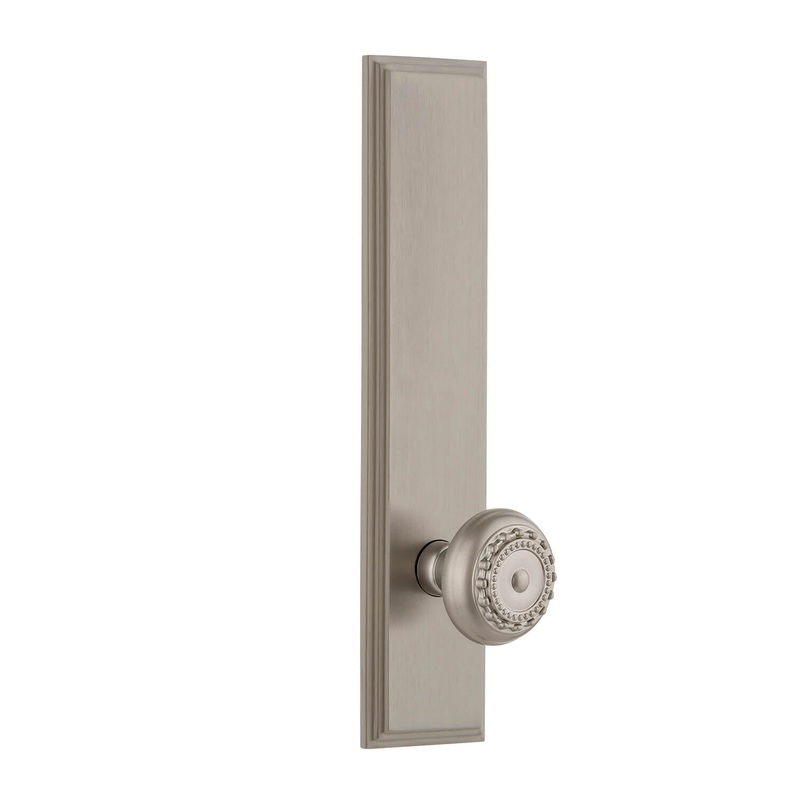 Carr Tall Plate with Parthenon Knob in Satin Nickel