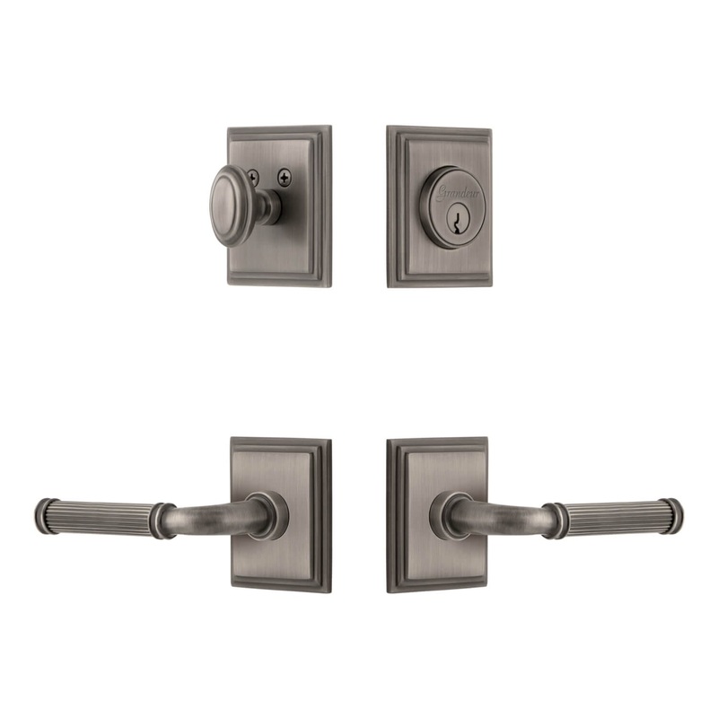 Carre Square Rosette Entry Set with Soleil Lever in Antique Pewter