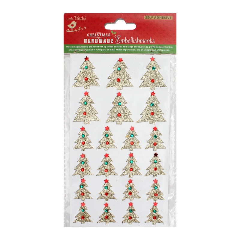 Christmas Glitter Sticker Emb Ornate Tree Gold 22Pcs