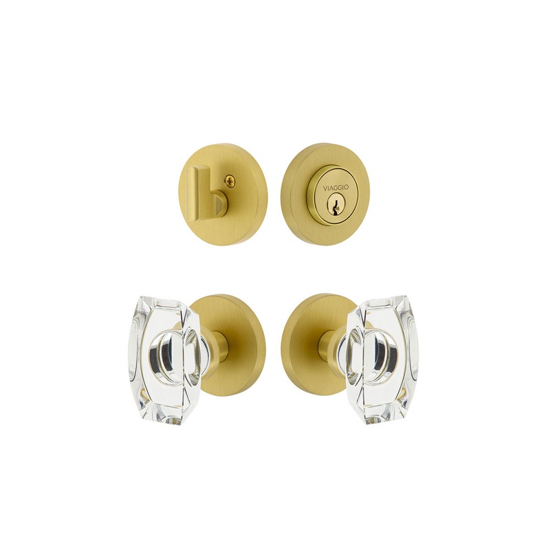 Circolo Rosette Entry Set with Stella Knob in Satin Brass