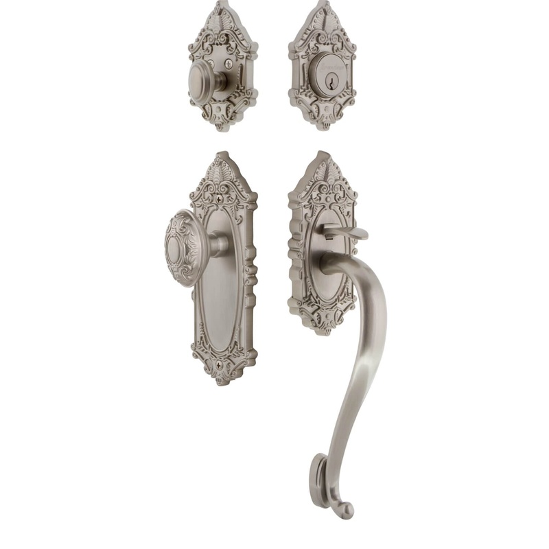 Grande Victorian Plate S Grip Entry Set Grande Victorian Knob in Satin Nickel