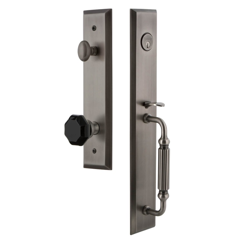 Grandeur Fifth Avenue One-Piece Handleset with F Grip and Lyon Knob in Antique Pewter