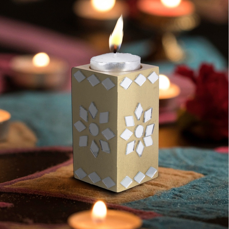 Mirror Art Tealight Holder Florista Gold 3.5inch 1pc ( Candle Included 1pc)