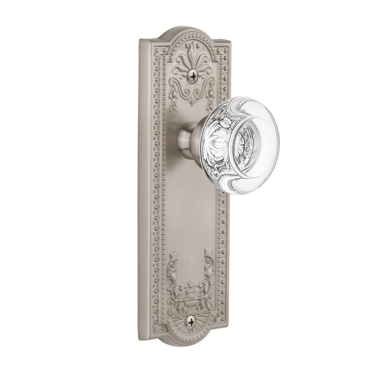 Parthenon Long Plate with Bordeaux Crystal Knob in Satin Nickel