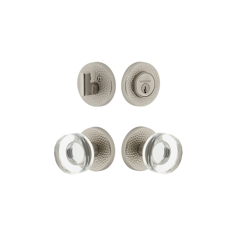 Circolo Hammered Rosette Entry Set with Circolo Crystal Knob in Satin Nickel