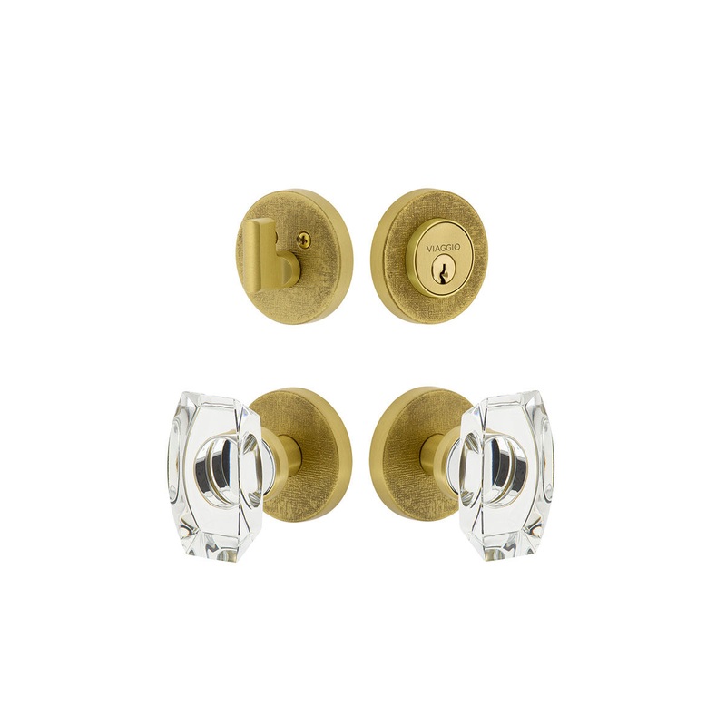 Circolo Linen Rosette Entry Set with Stella Knob in Satin Brass