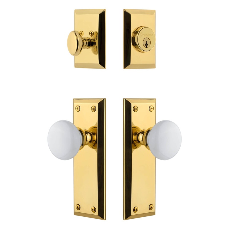 Fifth Avenue Long Plate Entry Set with Hyde Park Knob in Lifetime Brass