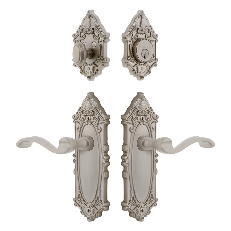 Grande Victorian Long Plate Entry Set with Portofino Lever in Satin Nickel