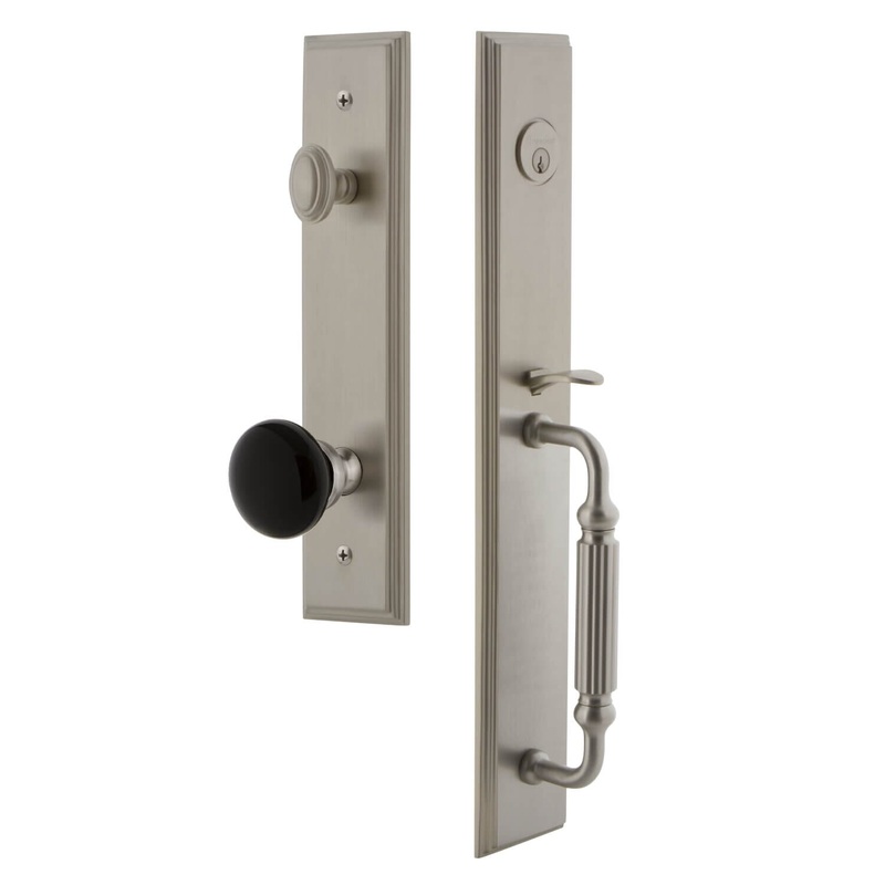 Grandeur Carr One-Piece Handleset with F Grip and Coventry Knob in Satin Nickel