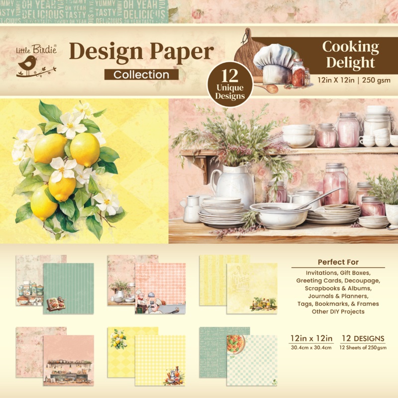 Paper pack 12 x 12inch Cooking Delight 12 Designs 250gsm