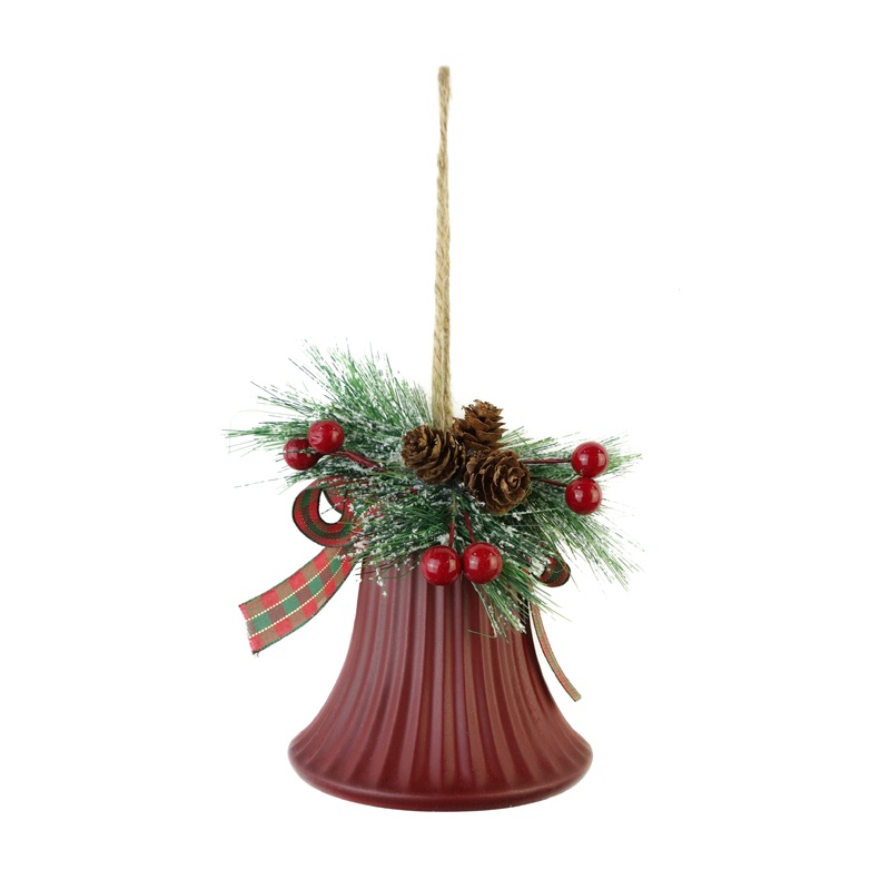Vintage Ribbed Bell Decoration – Red 9cm, 1pc