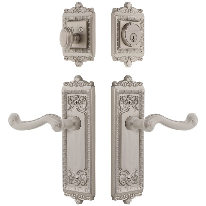 Windsor Long Plate Entry Set with Newport Lever in Satin Nickel