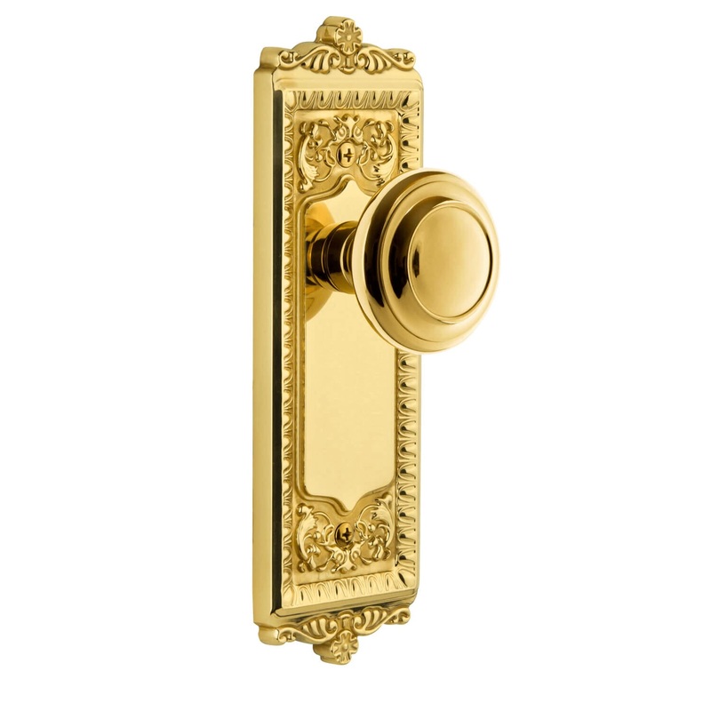 Windsor Long Plate with Circulaire Knob in Polished Brass