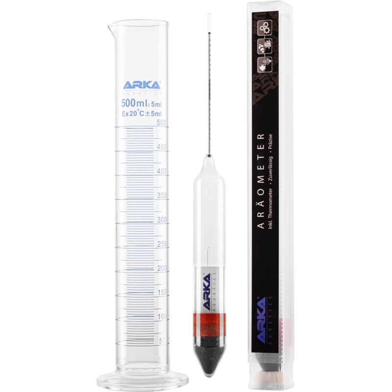 ARKA Arometer inkl. Thermometer + Messzylinder aus Borosilikatglas