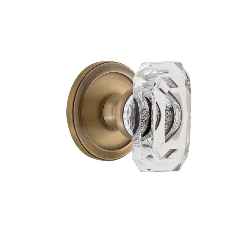Circulaire Rosette with Baguette Clear Crystal Knob in Vintage Brass