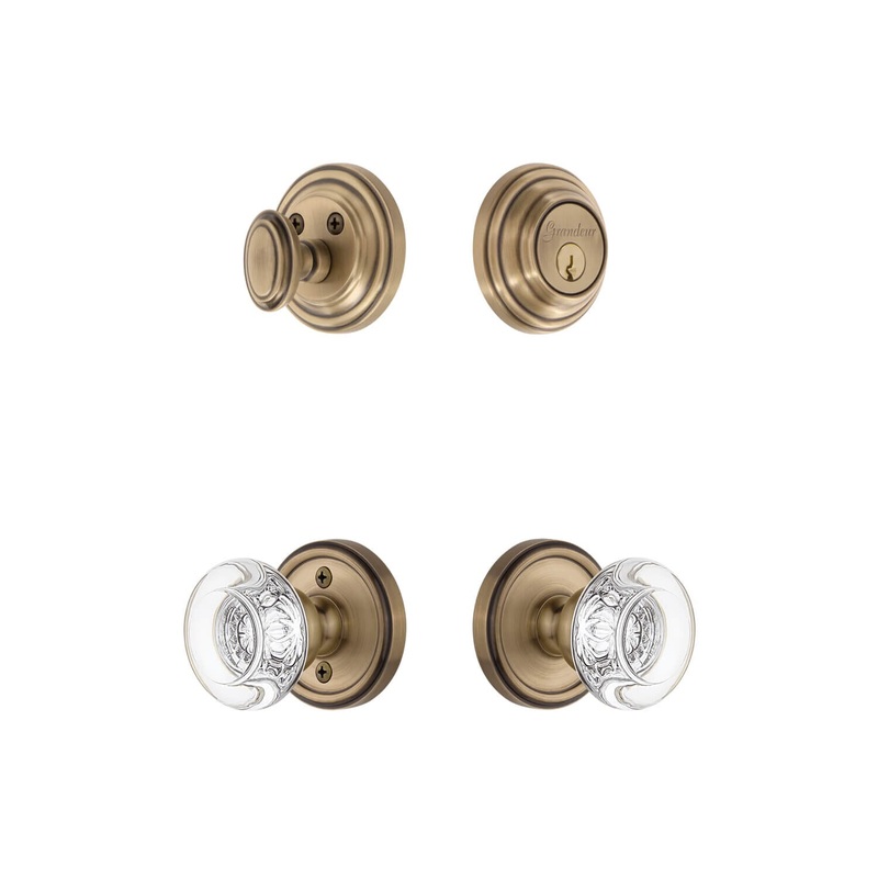 Georgetown Rosette Entry Set with Bordeaux Crystal Knob in Vintage Brass
