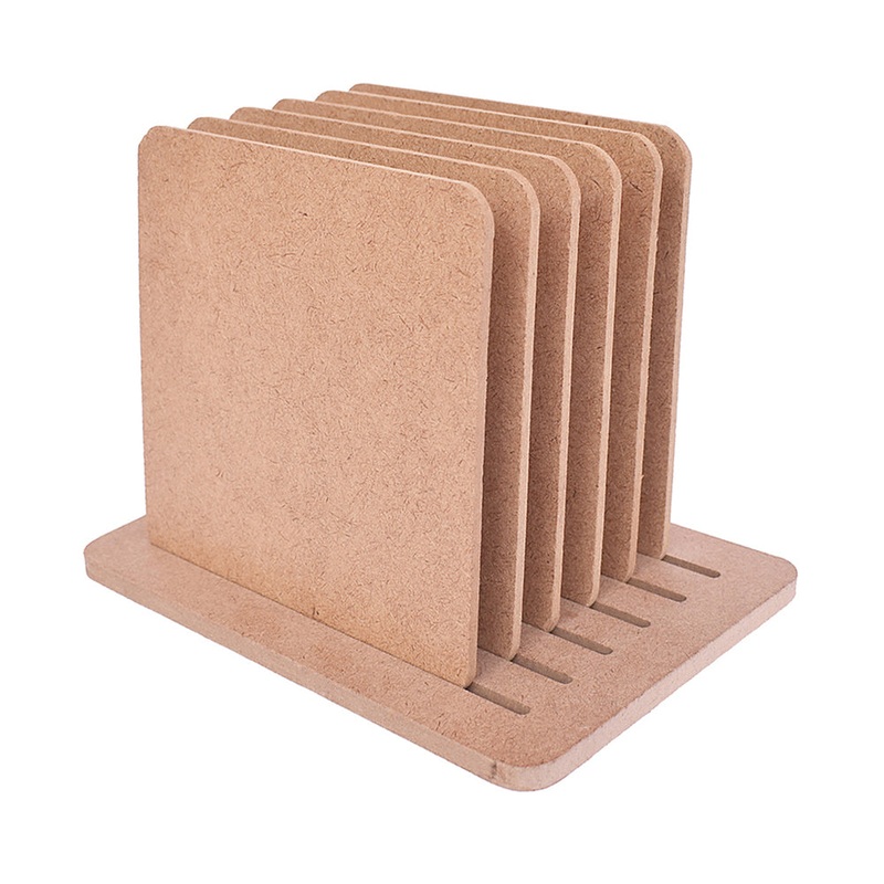 Mdf Coasters With Stand Set Of 6 4 X 4Inch 1.9Mm Thick 7Pc Lb