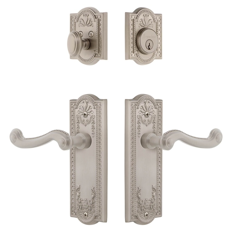 Parthenon Long Plate Entry Set with Newport Lever in Satin Nickel